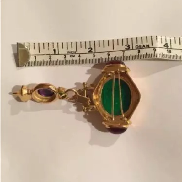 TAGLIAMONTE 18K GOLD VENETIAN GLASS WITH RUBY CABACHON BROOCH 2 PIECES - Picture 6 of 7